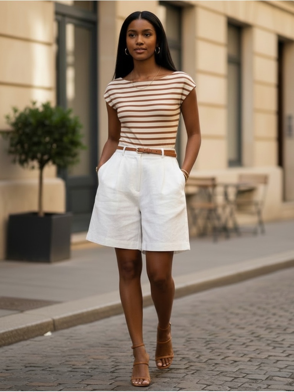 Vintage Rafaella White High-Rise Pleated Tailored Linen Bermuda Shorts